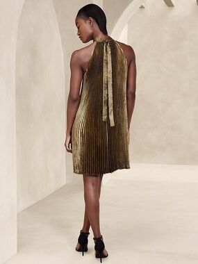 NWT Gold Pleated Halter Dress